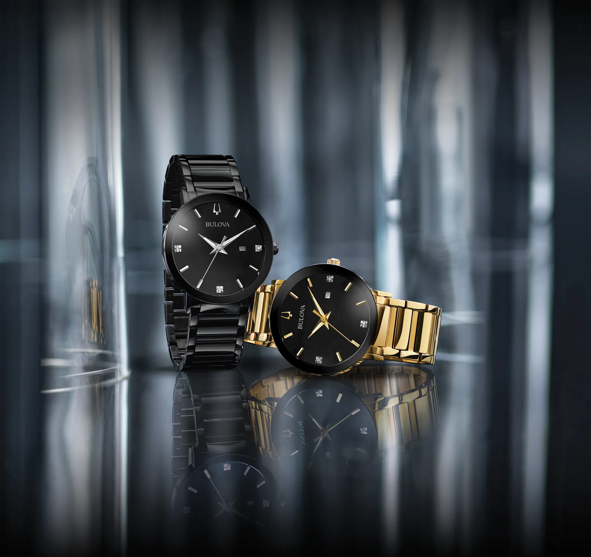 Bulova Futuro Men's Gold Diamond Black Dial Modern Watch | Bulova